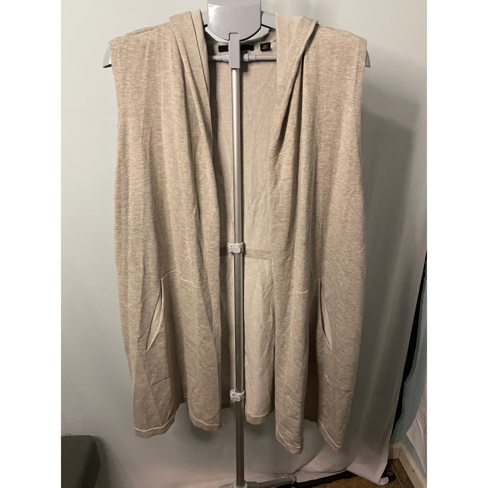 Cyrus Women's 3X Sleeveless Knit Hooded Cardigan Duster Vest Beige‎